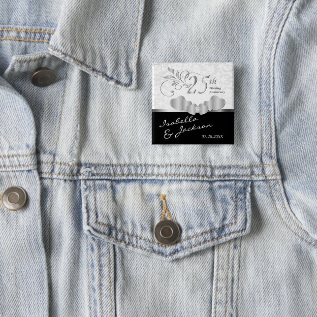 25th Silver Wedding Anniversary Design 2 Inch Square Button (In Situ)