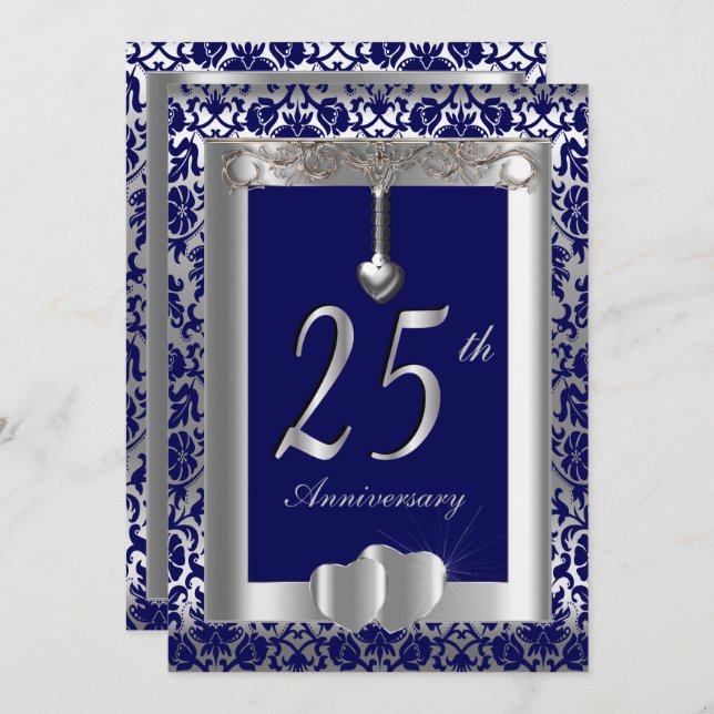 25th Silver Wedding Anniversary | DIY Text Invitation (Front/Back)