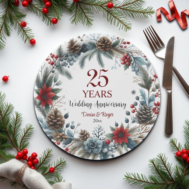25th Silver Wedding Anniversary Elegant Winter Paper Plate (Creator Uploaded)
