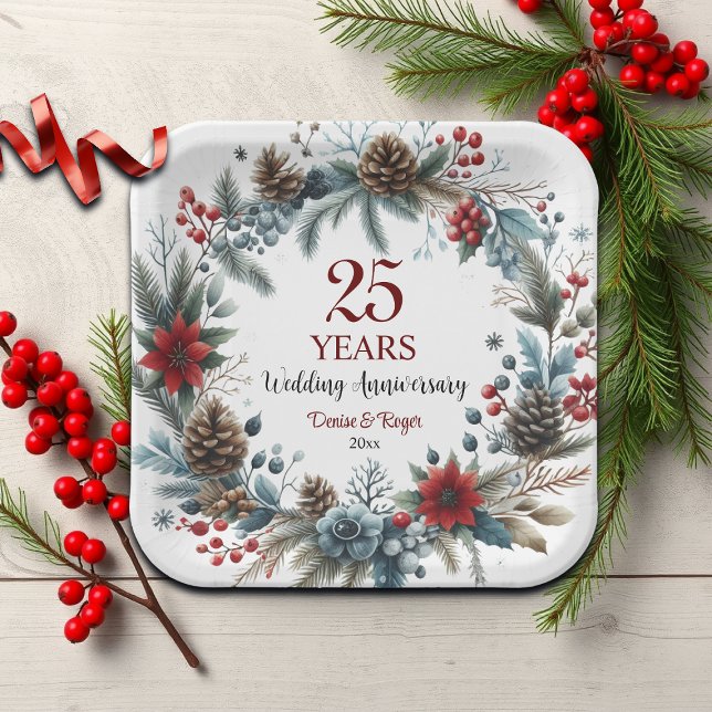 25th Silver Wedding Anniversary Elegant Winter Paper Plate (Creator Uploaded)