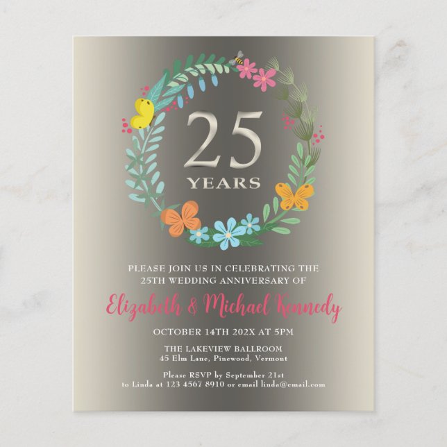 25th Silver Wedding Anniversary Floral Invitation (Front)