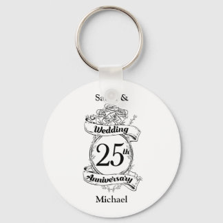 25th Silver Wedding Anniversary Flowers Rose Keychain