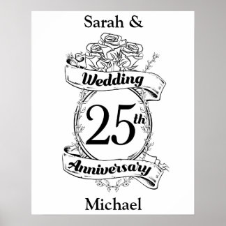 25th Silver Wedding Anniversary Flowers Rose Poster