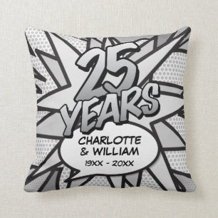 25th Silver Wedding Anniversary Fun Comic Book Throw Pillow