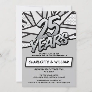 25th Silver Wedding Anniversary Fun Retro Invitation
