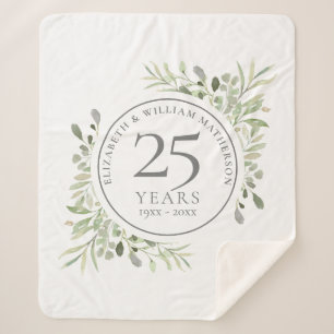 25th Silver Wedding Anniversary Greenery Sherpa Blanket