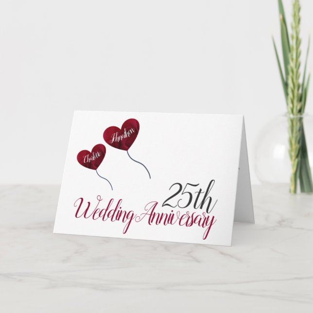 25th Silver Wedding Anniversary heart balloon Card (Front)