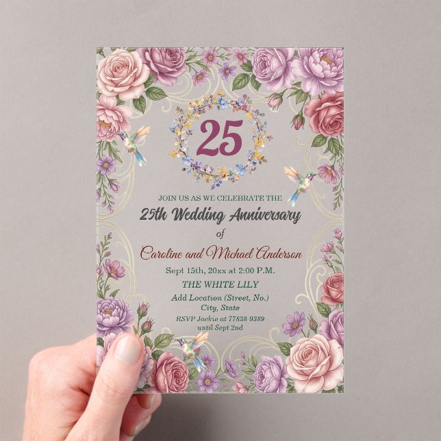25th Silver Wedding Anniversary Hummingbirds  Acrylic Invitations (Insitu (Handheld))