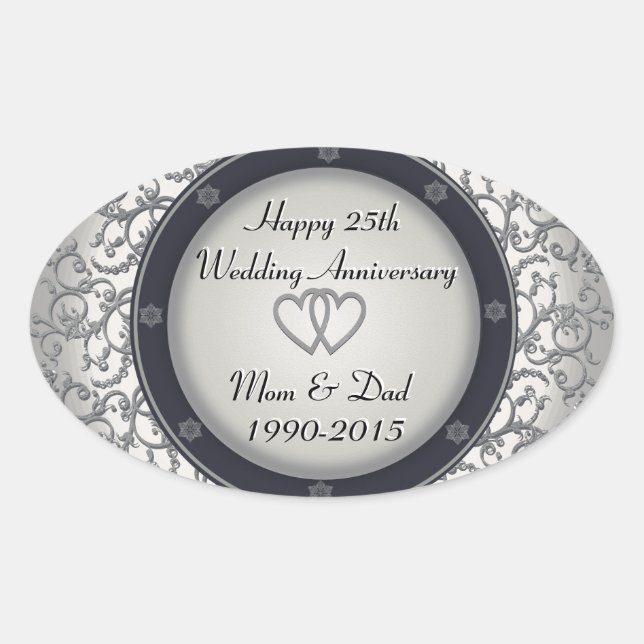 25th Silver Wedding Anniversary Oval Sticker (Front)