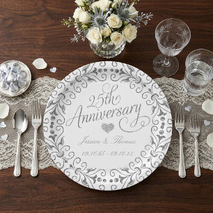 25th Silver Wedding Anniversary Paper Plate