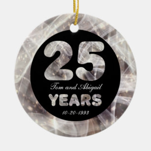 25th Silver Wedding Anniversary Party Lights Ceramic Ornament