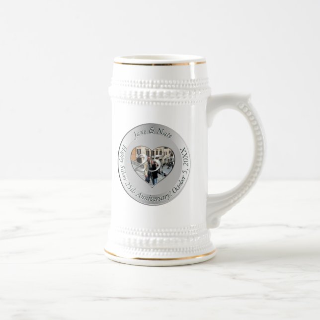 25th Silver Wedding Anniversary + Photo Beer Stein (Right)