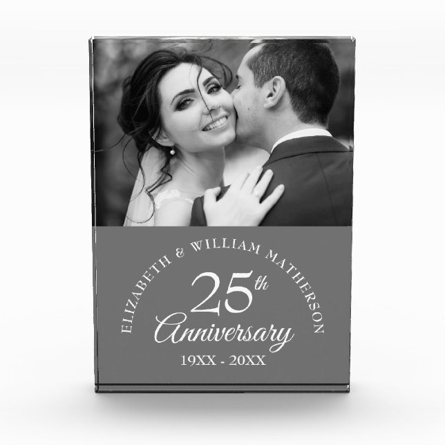 25th Silver Wedding Anniversary Photo Elegant Block (Front)