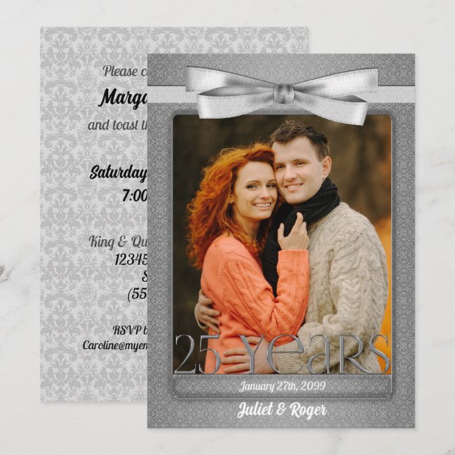 25th Silver Wedding Anniversary Photo Invitation (Front/Back)