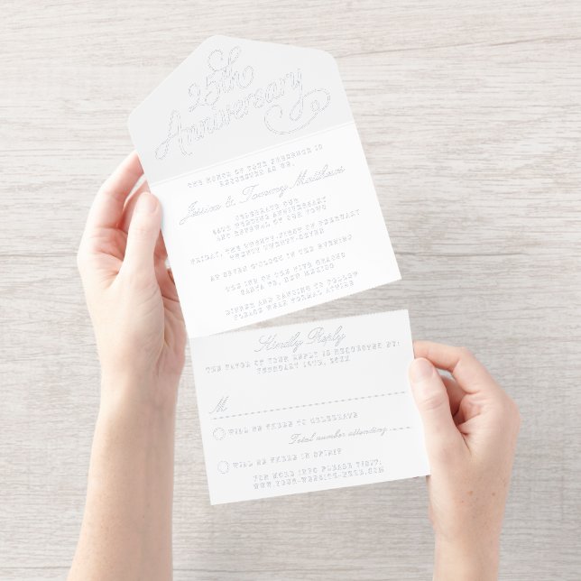 25th Silver Wedding Anniversary Real Foil Pressed All In One Invitation (Tearaway)