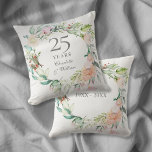 25th Silver Wedding Anniversary Roses Floral Throw Pillow<br><div class="desc">Featuring a delicate watercolor floral garland,  this chic botanical 25th wedding anniversary keepsake pillow can be personalized with your special anniversary information in elegant silver text. Designed by Thisisnotme©</div>