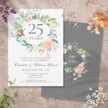25th Silver Wedding Anniversary Roses Garland  Invitation<br><div class="desc">Featuring a delicate watercolour floral greenery garland,  this chic botanical 25th wedding anniversary invitation can be personalised with your special silver anniversary information. The reverse features a matching floral garland framing your anniversary dates in elegant white text on a silver background. Designed by Thisisnotme©</div>