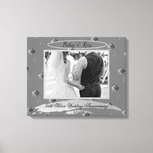 "25th Silver Wedding Anniversary" Silver Roses Canvas Print