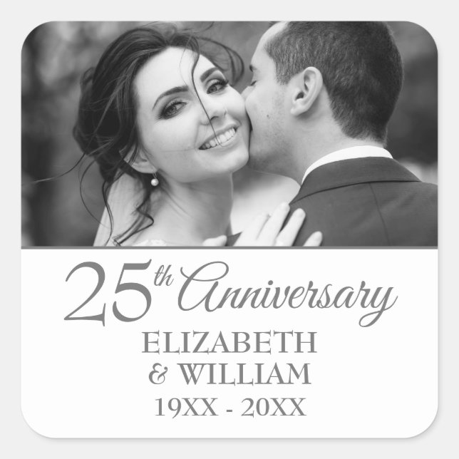 25th Silver Wedding Anniversary Simple Photo Square Sticker (Front)