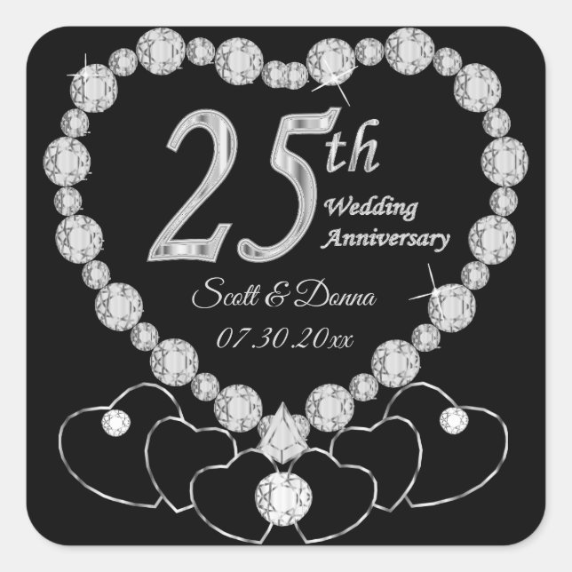 25th Silver Wedding Anniversary Square Sticker (Front)