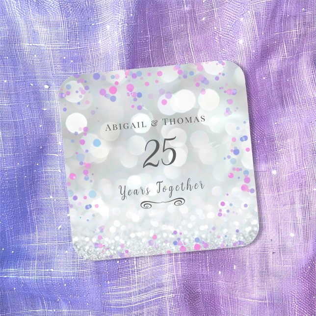 25th Silver Wedding Anniversary Square Sticker (25th Silver Wedding Anniversary (bokeh) sticker)