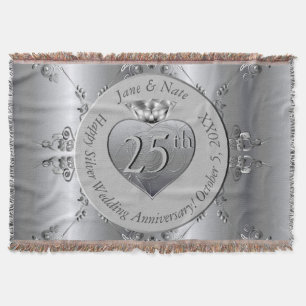 25th Silver Wedding Anniversary  Throw Blanket