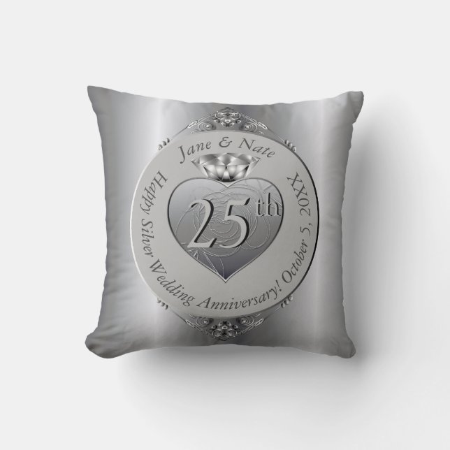 25th Silver Wedding Anniversary  Throw Pillow (Front)