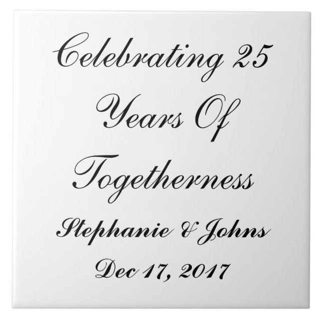 25th Silver Wedding Anniversary Twenty Five Custom Tile (Front)