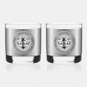 25th Silver Wedding Anniversary Whiskey Glass