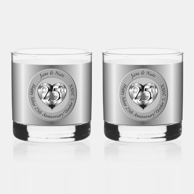 25th Silver Wedding Anniversary Whiskey Glass (Front)