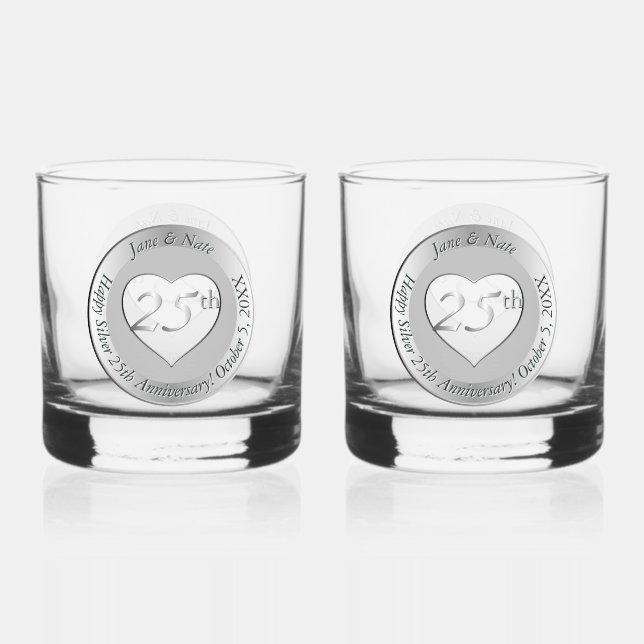 25th Silver Wedding Anniversary  Whiskey Glass (Front)