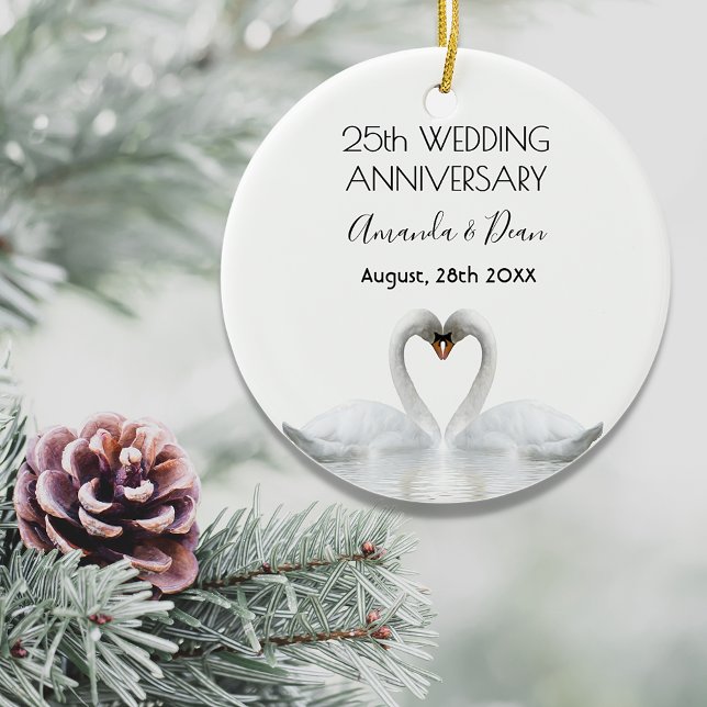 25th silver wedding anniversary white swans love ceramic ornament (Creator Uploaded)