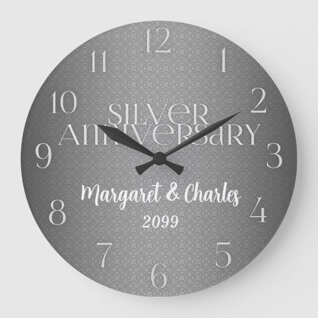 25th Silver Wedding Annivsersary Custom Large Clock (Front)