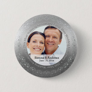25th Silver Wedding with a photo 2 Inch Round Button