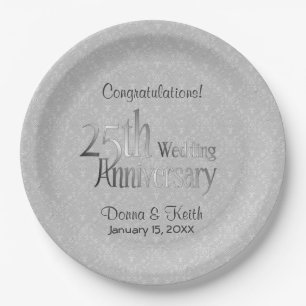 25th Stylish Silver Anniversary Paper Plate