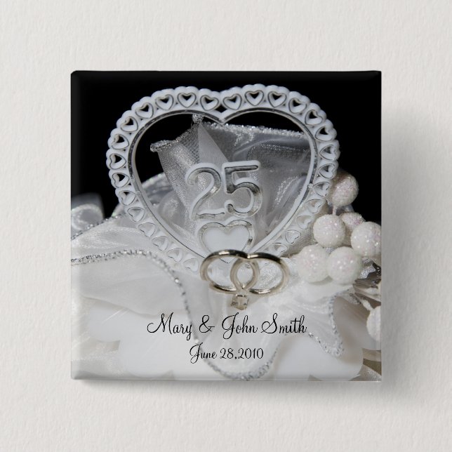 25th Wedding Anniversary 2 Inch Square Button (Front)