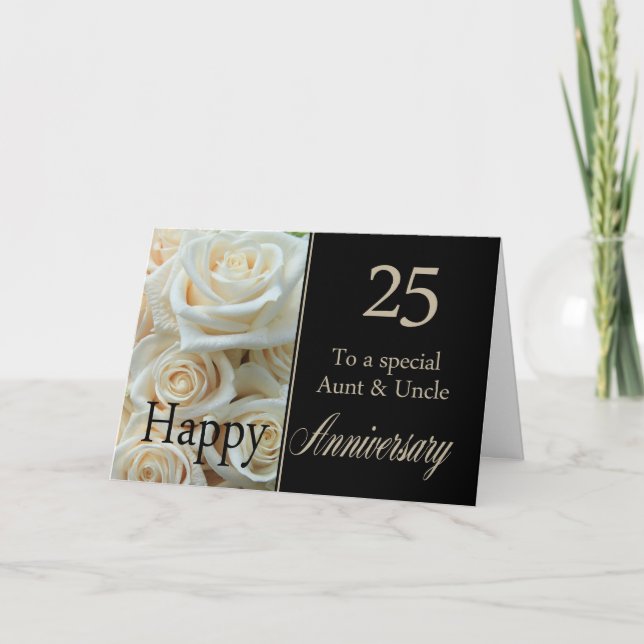 25th Wedding Anniversary Aunt & Uncle  Pink roses Card (Front)