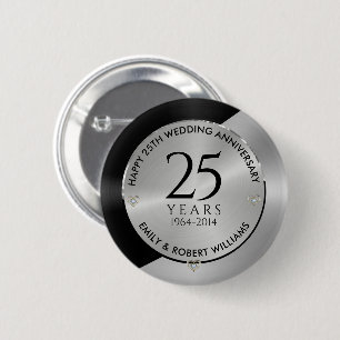25th wedding anniversary black and silver 2 inch round button