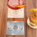 25th wedding anniversary black and silver stone coaster<br><div class="desc">25th wedding anniversary black and silver snowflake pewter Christmas ornament
Elegant silver and white modern,  customizable Anniversary design. Easily customize your names and years of your Anniversary.</div>