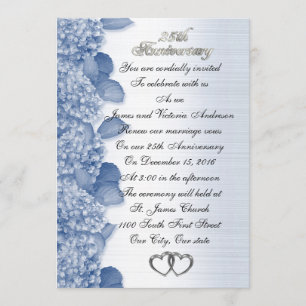 25th Wedding anniversary blue Hydrangea Invitation