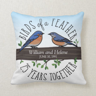 25th Wedding Anniversary, Bluebirds of a Feather Throw Pillow