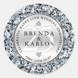 25th wedding anniversary celebration classic round sticker