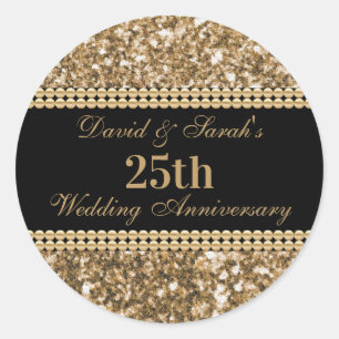 25th Wedding Anniversary Celebration Gold Glitter  Classic Round Sticker