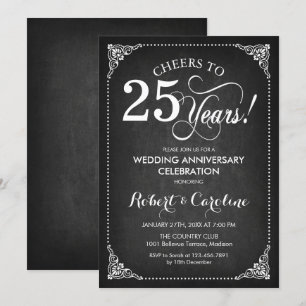 25th Wedding Anniversary - Chalkboard White Invitation