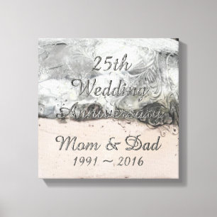 25th Wedding Anniversary Chic Silver Typography Canvas Print