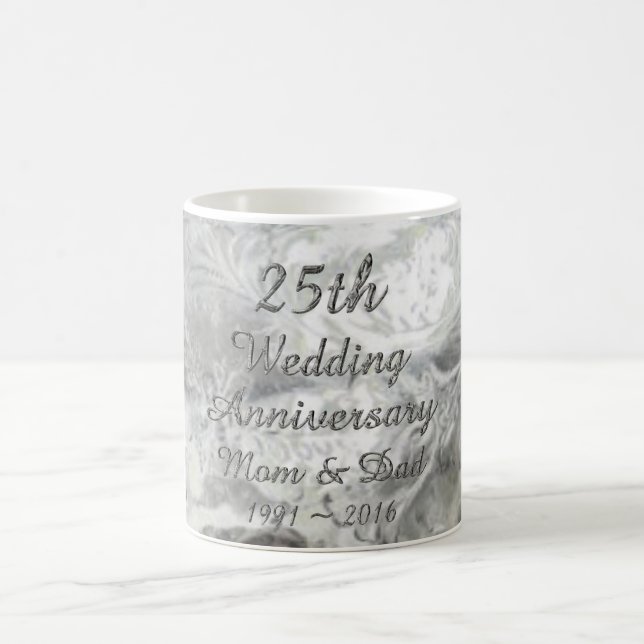 25th Wedding Anniversary Chic Silver Typography Coffee Mug (Center)
