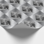25th Wedding Anniversary Custom Blck and Wht Photo Wrapping Paper<br><div class="desc">Isn't this a thoughtful and lovely way to honor your wedding anniversary in a silver-like metal square design,  vintage font and all with my hand-written "Our 25th Wedding Anniversary" frame graphic? NOTE: your photo will come out black and white with this product in order to match the silver theme.</div>