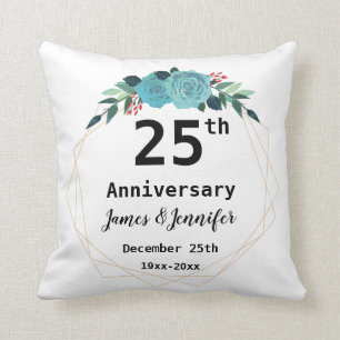25th Wedding Anniversary Custom Names and Year Throw Pillow