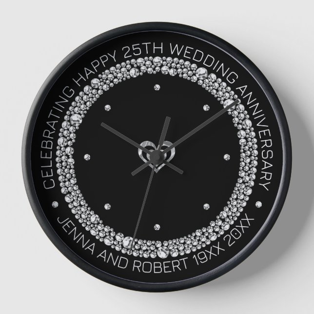 25th Wedding Anniversary Diamond Circle Clock (Front)