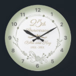 25th Wedding Anniversary Elegant Large Clock<br><div class="desc">A beautiful,  minimalist wedding anniversary design with green floral garland. Can be personalized by adding that husband and wife’s names and the years they have been married.</div>